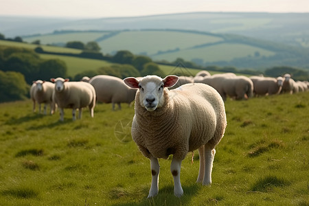 牧场草原上的绵羊群图片