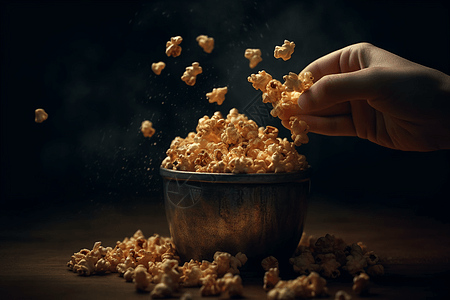 美食特写手拿爆米花特写设计图片