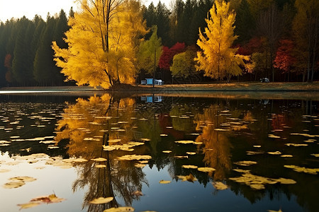 秋天的湖边图片