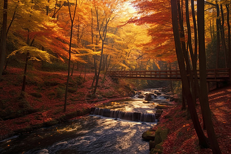 秋天金黄的树林图片