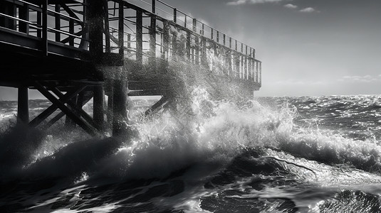 海浪冲击拍打桥梁图片