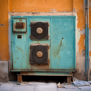 破旧的绿色空调柜图片