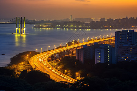 夜晚的交通大桥图片