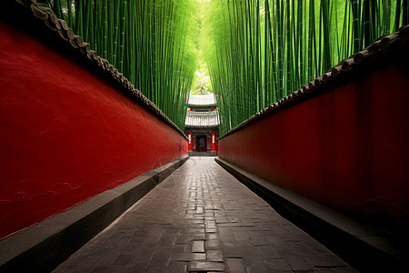 寺庙里的红色围墙的小道图片