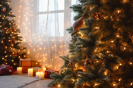 圣诞树下的蜡烛背景图片