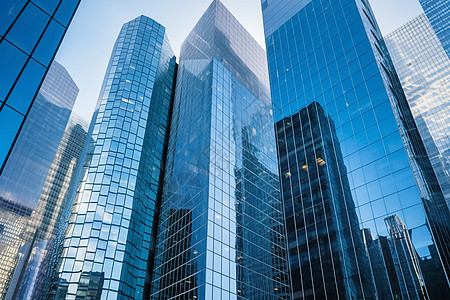 金融蓝城市的金融建筑大楼背景