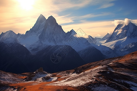 冬天的高原上的山脉背景图片