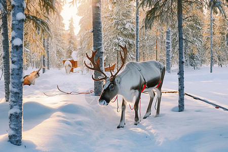 冰雪王国冬天的驯鹿背景