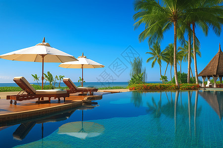 度假酒店的泳池和风景图片