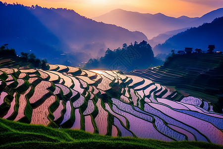 龙脊梯田湖南梯田景观背景