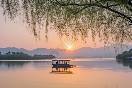 江边风景日落江边的美景背景