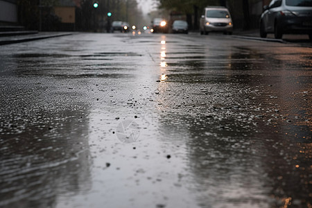 汽车车行驶在雨天的街道上高清图片