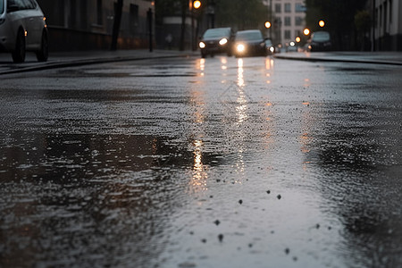 晚上下过雨之后的潮湿路面高清图片