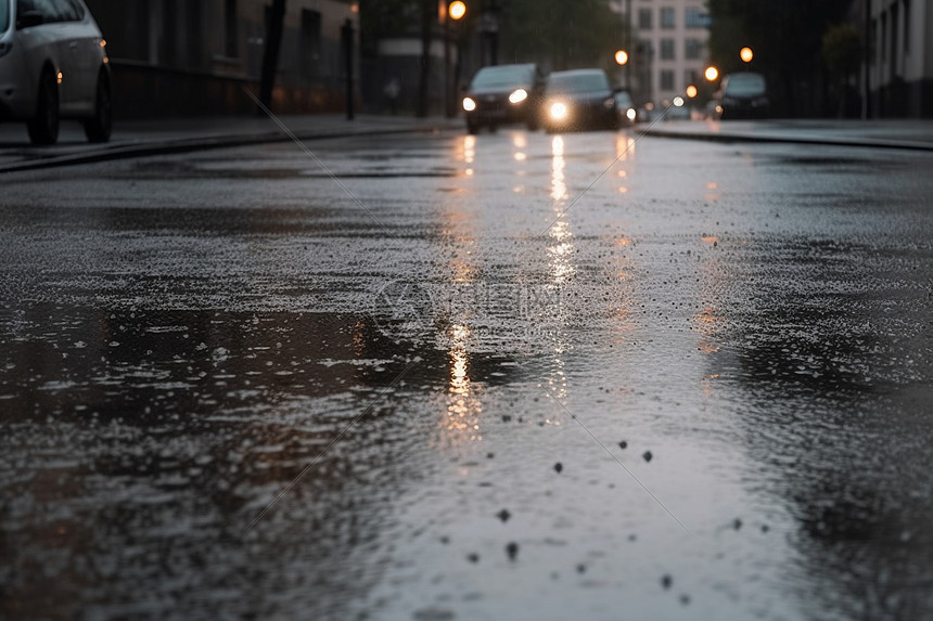 晚上下过雨之后的潮湿路面图片