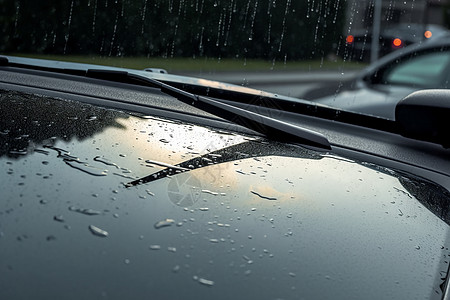 汽车挡风玻璃上的刮水器和雨滴图片