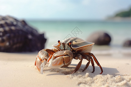 在海滩上爬行的寄居蟹图片