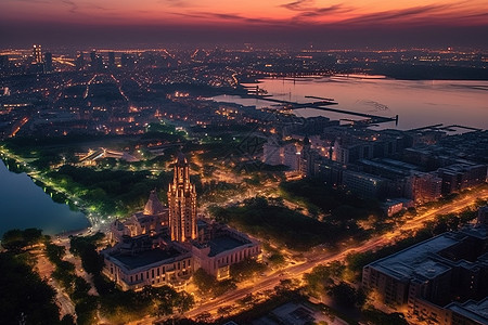 航拍现代城市夜景图片