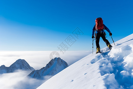 云绕雪山顶攀登雪山背景