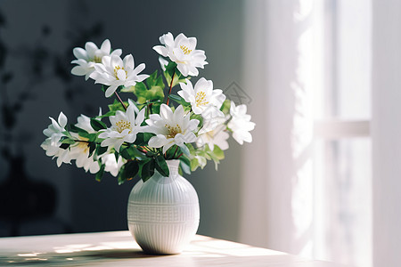 纯白鲜花与花瓶图片