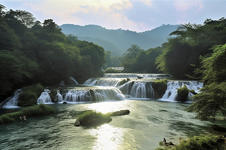 美丽的高山绿水森林景观图片