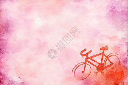 水墨渲染粉色水彩渐变渲染背景和单车插画
