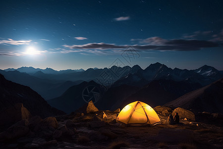 夜晚山中露营场景图片