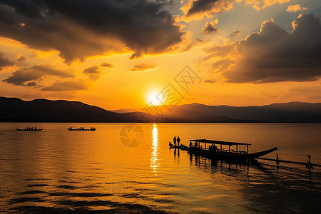 洱海夕阳美丽的夕阳背景