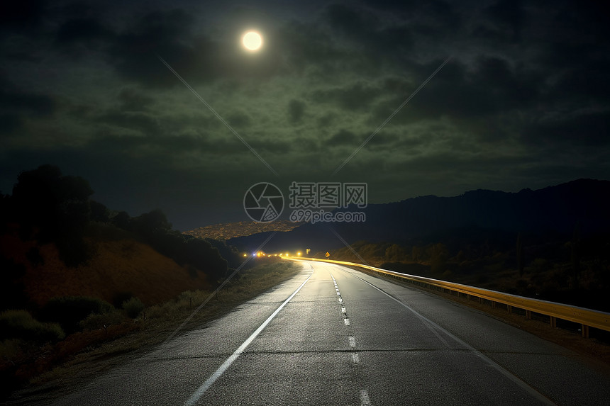 夜间的公路道路图片