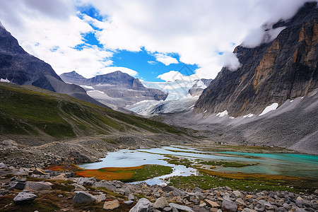 高原水湖泊白云背景