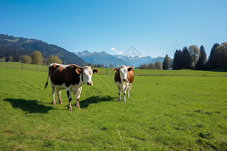 奶牛在牧场上吃草家禽高清图片素材