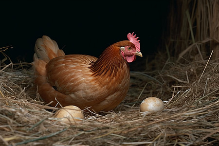 母鸡在巢里下蛋图片