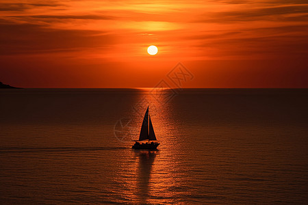 帆船剪影日落时的美景背景