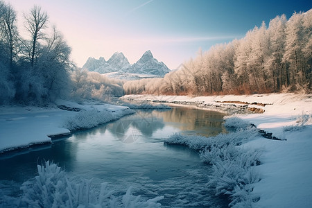 冬天户外河水图片
