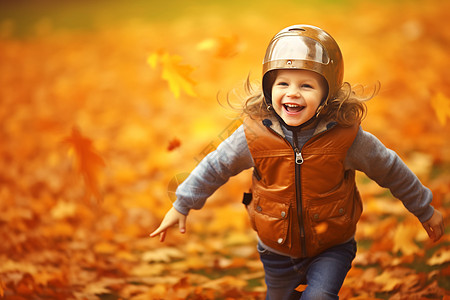秋天落满黄叶和小孩儿图片