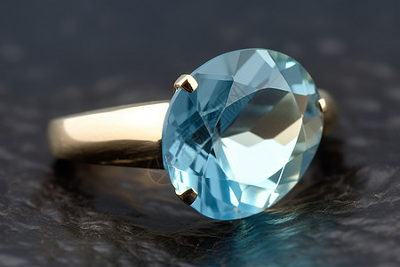 椭圆形钻戒镶嵌一颗海蓝宝石背景图片