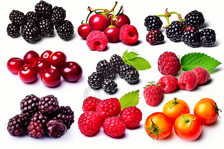 分类整齐的新鲜浆果高清图片