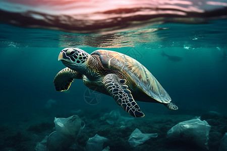 漂浮在塑料袋中的海龟图片