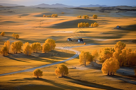 秋天风景画秋天的乡村小路背景