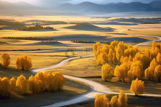 秋天金黄的枫叶森林图片