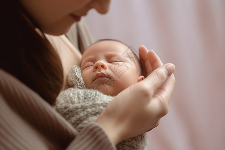 健康婴儿妈妈抱着新生婴儿背景