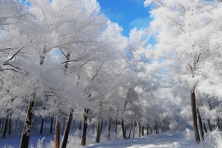 冰雪覆盖的树林高清图片