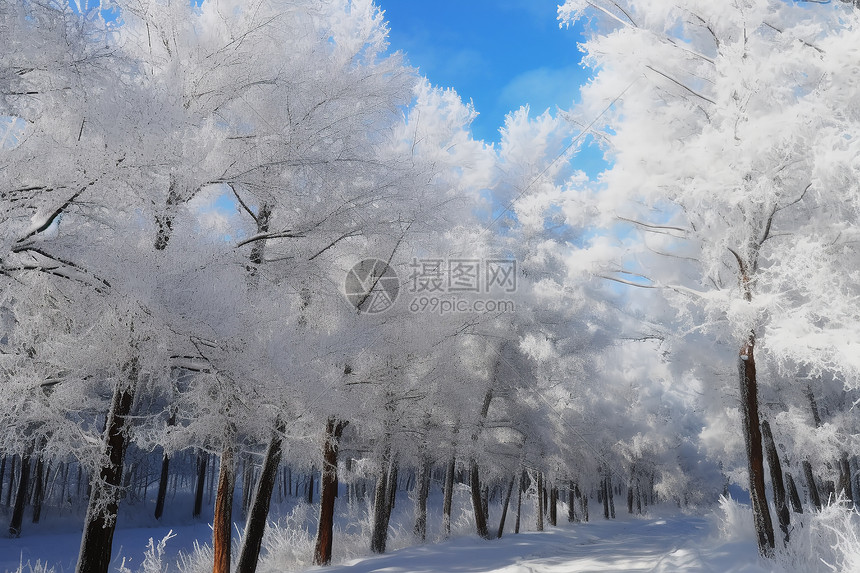 冰雪覆盖的树林图片