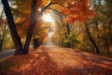 立秋树叶在秋天的公园图片