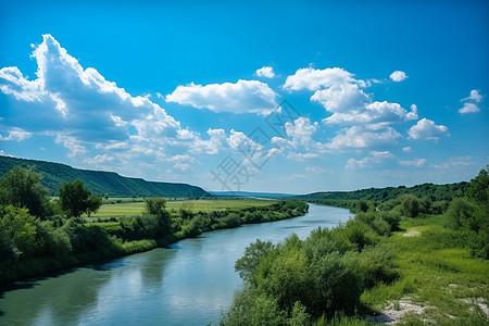 晴朗天空下的河流背景图片