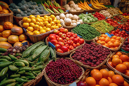 农贸市场摊位上的蔬果和水果图片