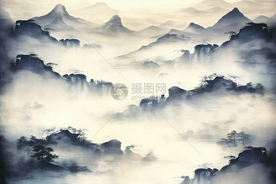 中国风山水风景插画图片