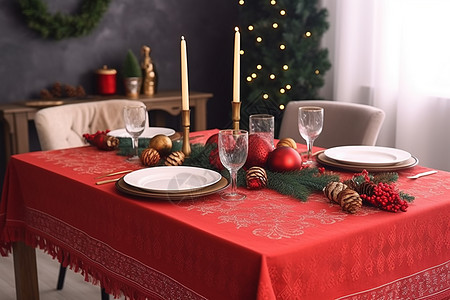 圣诞装饰的美丽桌布图片