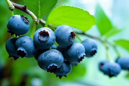 树枝上的成熟蓝莓图片