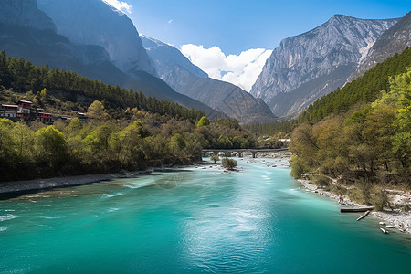 群山环绕的河流图片