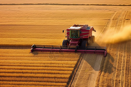 机器收割小麦的场景图片